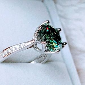 3CT Stunning Authentic Blue Green Moissanite Diamond Alternative Ring, Cathedral